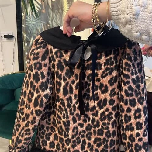 پیراهن شاین کرکدار پلنگی درجه یک  ترک 2-8سال  کد 6246