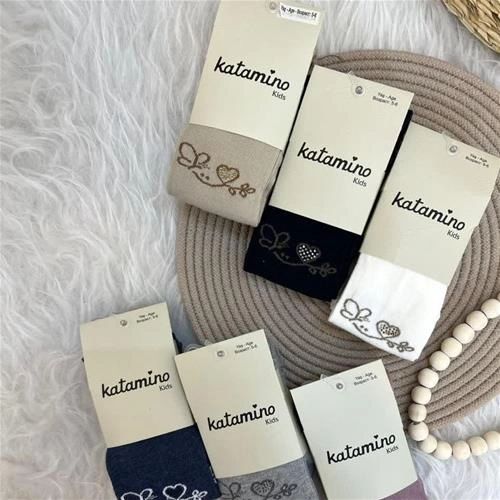 جوراب شلواری نگین دار قلب و پروانه ترک ترک3-10سال کد 6332