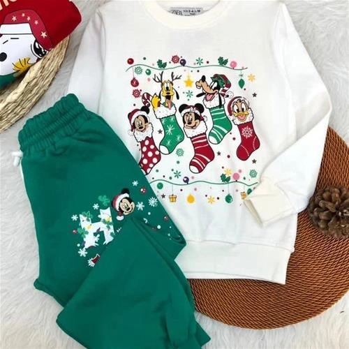 دو تیکه دورس شلوار میکی کریسمسی زارا ترک کد 5267