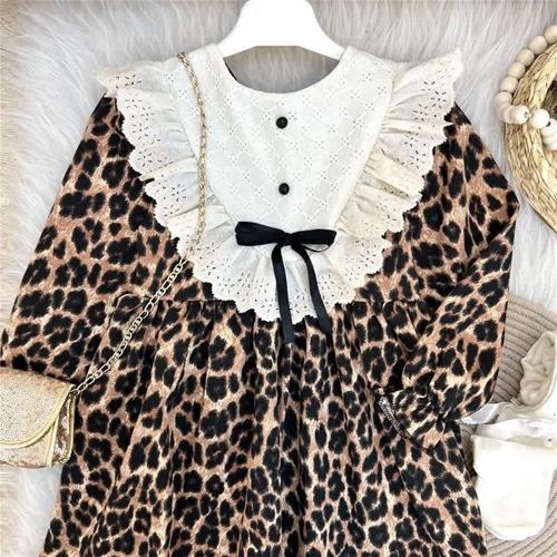 پیراهن دورس سه نخ پلنگی پاپیون  ترک کد 10361