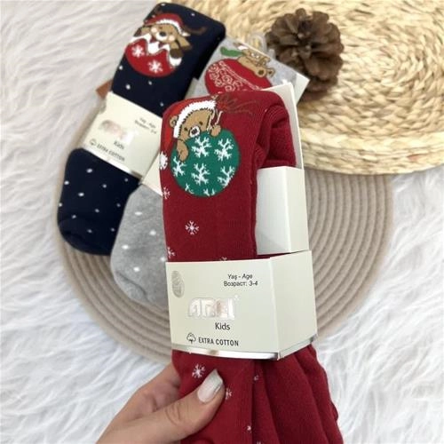 جوراب شلواری  داخل حوله ای کریسمسی   ترک کد 6129