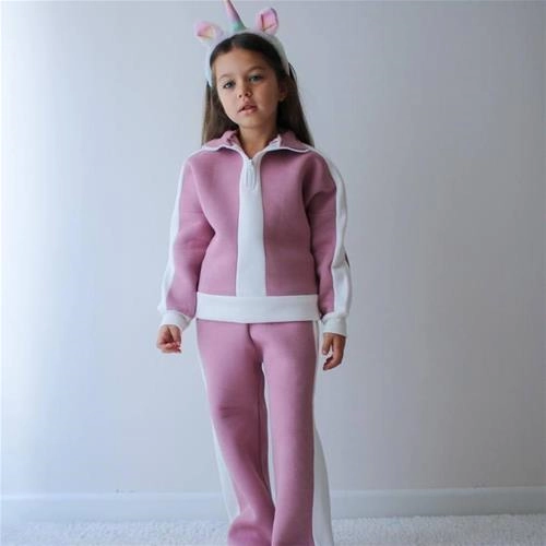 ست دو تیکه کرکدار دورس شلوار یقه زیپ دار ترک کد 18501