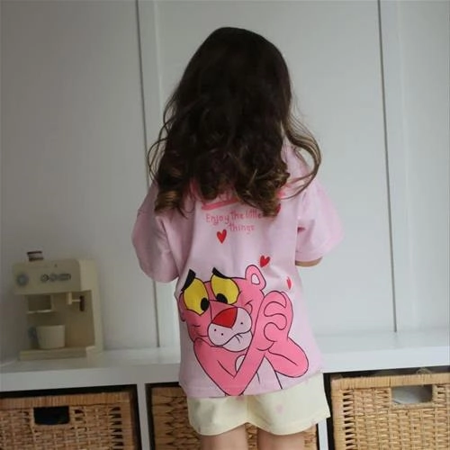 دو تیکه تیشرت شلوارک پلنگ صورتی پشت طرحدار ترک کد 5832