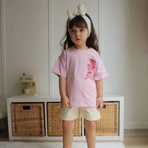 دو تیکه تیشرت شلوارک پلنگ صورتی پشت طرحدار ترک کد 5832