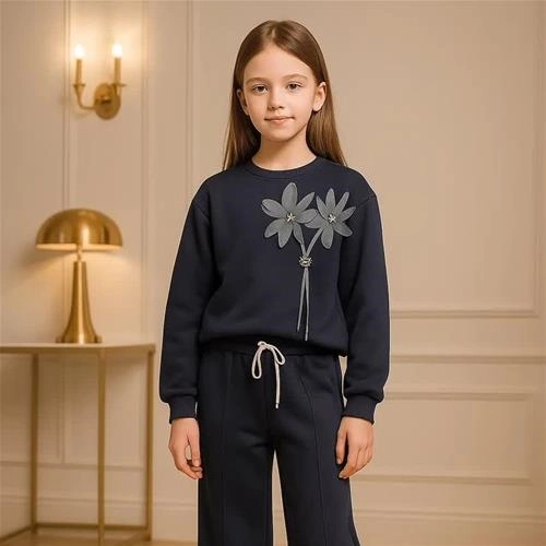 دوتیکه سرمه ای گل برجسته ترک کد 18725