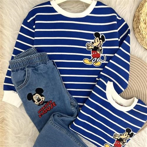 دوتیکه دورس نخ میکی راه راه و شلوار لی ترک کد 10419