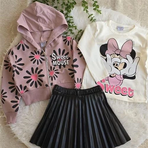 سه تیکه سویشرت دامن چرم و بلوز نخ پنبه ترک کد 18288