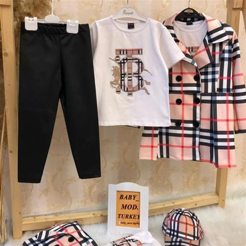 چهار تیکه بارانی استردار بلوز شلوار چرم و کلاه بربری دخترانه ترک کد 2394