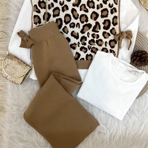 سه تیکه بافت پلنگی رویه شومیز و شلوار زارا ترک کد 10368