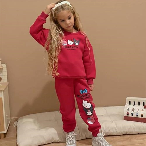 ست دوتیکه کرکدار هلو کیتی  پشت و رو طرحدار ترک کد 18656