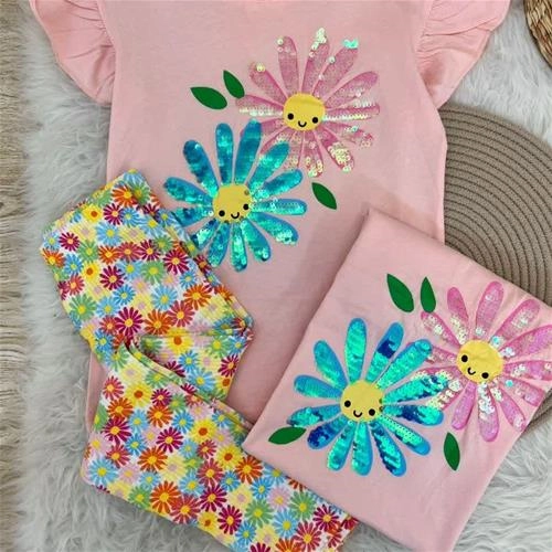 تکرار دو تیشرت شلوار افتابگردان پولکی زارا ترک کد 5713