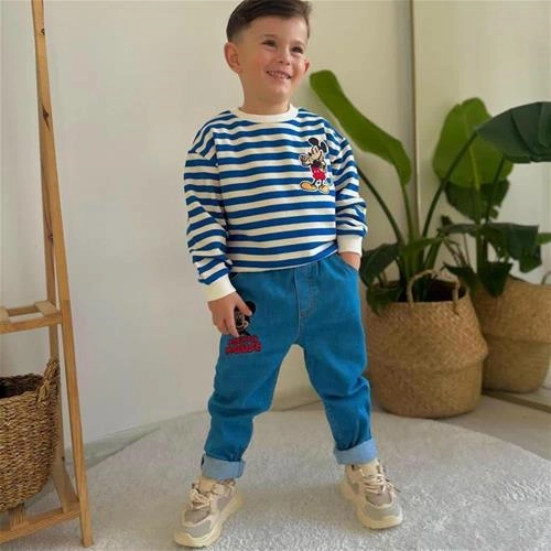 دوتیکه دورس نخ میکی راه راه و شلوار لی ترک کد 10419