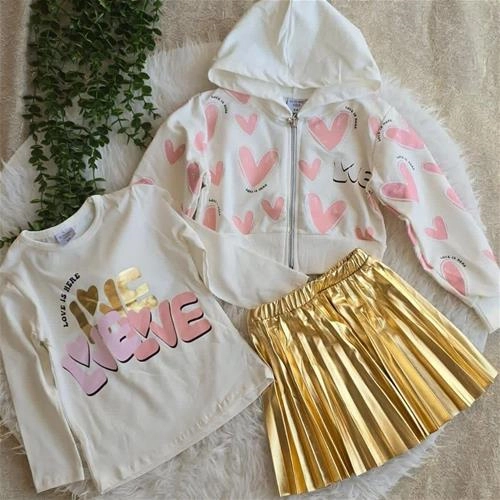 سه تیکه بلوز استین بلند و دامن و سویشرت قلبی ترک کد18287