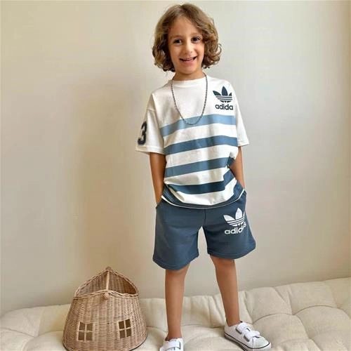 دوتیکه تیشرت شلوارک ادیداس راه راه ترک کد 18065