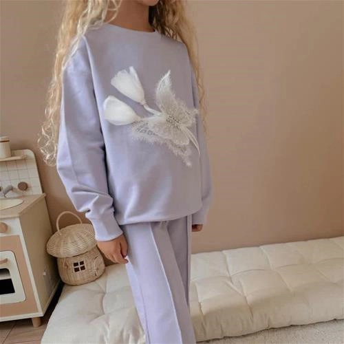 ست دوتیکه دورس شلوار دمپا پروانه و گل برجسته سه نخ ترک کد 18357