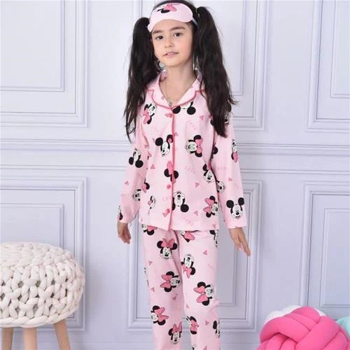 سه تیکه بلوز دکمه دار و شلوار چشم بند ترک جدید 4-12 سال  کد 10378