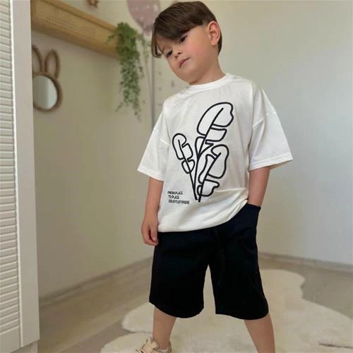 دوتیکه تیشرت place و شلوارک کتان ترک کد 18233